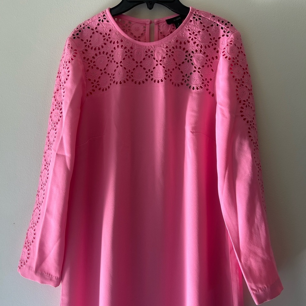 J . Crew Pink Long Sleeve Dress with Lace Detail - Picture 5 of 15